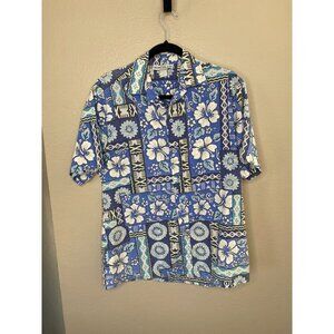 Vintage Mens T&L Muumuu Factory Hawaiian Shirt Blue Floral 100% Cotton Medium